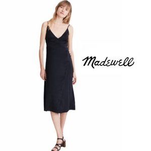 Madewell black satin side-button dress NWT